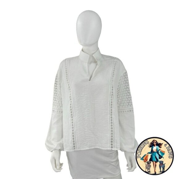 Tuckernuck NEW White Eyelet Jane Long Sleeve Coastal Bohemian Blouse Size M - Picture 4 of 7
